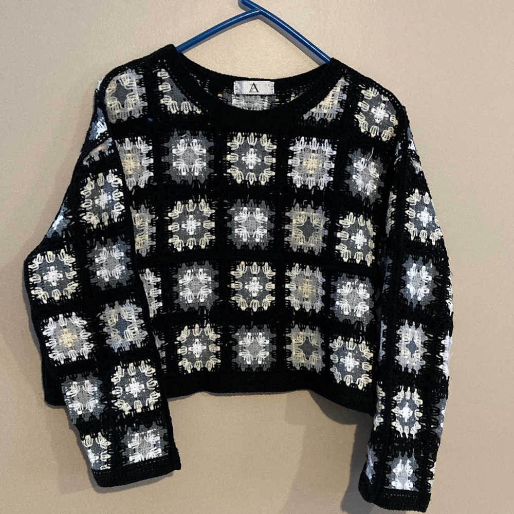 Black and White crochet sweater